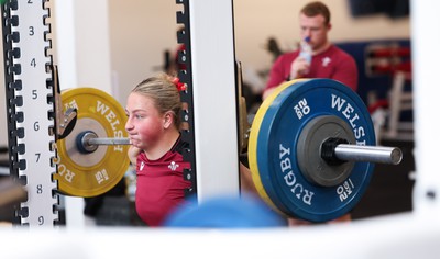 230424 - Wales Women Rugby Weights Session - Molly Reardon during a weights session ahead of Wales’ Guinness Women’s 6 Nations match against Italy