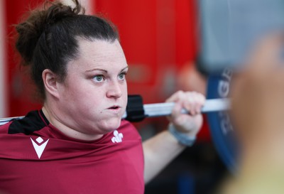 230424 - Wales Women Rugby Weights Session - Abbey Constable during a weights session ahead of Wales’ Guinness Women’s 6 Nations match against Italy