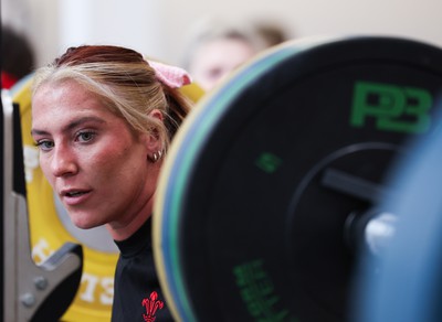 230424 - Wales Women Rugby Weights Session - Georgia Evans during a weights session ahead of Wales’ Guinness Women’s 6 Nations match against Italy