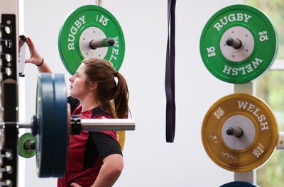 230424 - Wales Women Rugby Weights Session - Kate Williams during a weights session ahead of Wales’ Guinness Women’s 6 Nations match against Italy