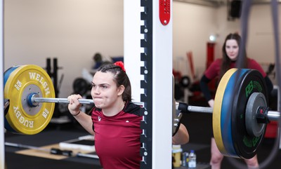 230424 - Wales Women Rugby Weights Session - Bryonie King during a weights session ahead of Wales’ Guinness Women’s 6 Nations match against Italy