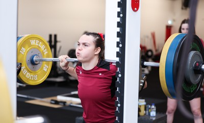 230424 - Wales Women Rugby Weights Session - Bryonie King during a weights session ahead of Wales’ Guinness Women’s 6 Nations match against Italy