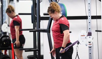 230424 - Wales Women Rugby Weights Session - Natalia John during a weights session ahead of Wales’ Guinness Women’s 6 Nations match against Italy