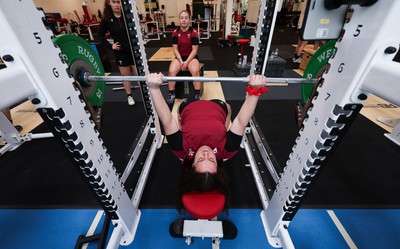 230424 - Wales Women Rugby Weights Session - Rosie Carr during a weights session ahead of Wales’ Guinness Women’s 6 Nations match against Italy