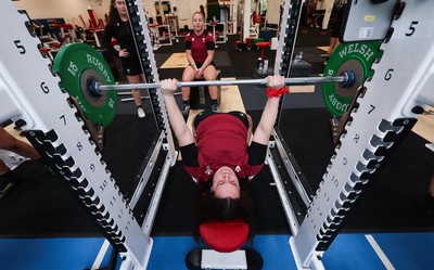 230424 - Wales Women Rugby Weights Session - Rosie Carr during a weights session ahead of Wales’ Guinness Women’s 6 Nations match against Italy