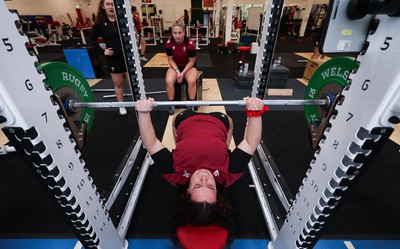 230424 - Wales Women Rugby Weights Session - Rosie Carr during a weights session ahead of Wales’ Guinness Women’s 6 Nations match against Italy