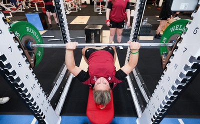 230424 - Wales Women Rugby Weights Session - Molly Reardon during a weights session ahead of Wales’ Guinness Women’s 6 Nations match against Italy