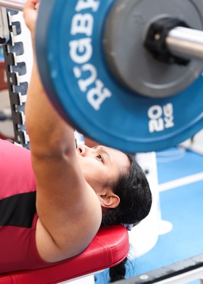 230424 - Wales Women Rugby Weights Session - Sisilia Tuipulotu during a weights session ahead of Wales’ Guinness Women’s 6 Nations match against Italy