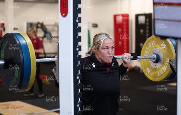 230424 - Wales Women Rugby Weights Session - Kelsey Jones during a weights session ahead of Wales’ Guinness Women’s 6 Nations match against Italy