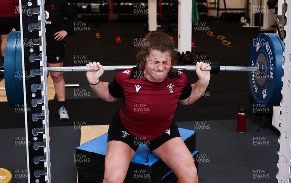 230424 - Wales Women Rugby Weights Session - Kate Williams during a weights session ahead of Wales’ Guinness Women’s 6 Nations match against Italy