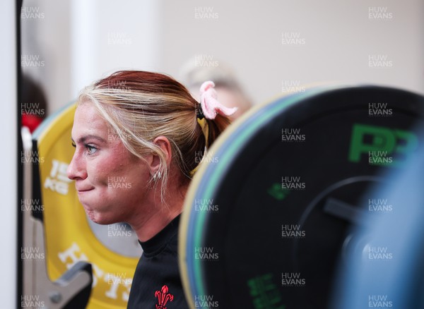 230424 - Wales Women Rugby Weights Session - Georgia Evans during a weights session ahead of Wales’ Guinness Women’s 6 Nations match against Italy
