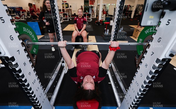 230424 - Wales Women Rugby Weights Session - Rosie Carr during a weights session ahead of Wales’ Guinness Women’s 6 Nations match against Italy