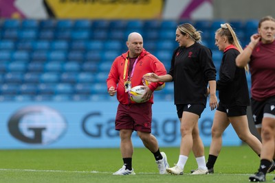 220825 - Wales Women Rugby World Cup Captain’s Run - Sean Lynn, Wales Women head coach during Captain’s Run ahead of their first Women’s Rugby World Cup match against Scotland at the Salford Community Stadium