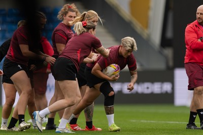 220825 - Wales Women Rugby World Cup Captain’s Run - Donna Rose during Captain’s Run ahead of their first Women’s Rugby World Cup match against Scotland at the Salford Community Stadium