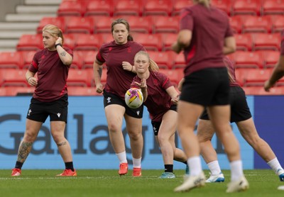 220825 - Wales Women Rugby World Cup Captain’s Run - Wales’ Seren Lockwood during Captain’s Run ahead of their first Women’s Rugby World Cup match against Scotland at the Salford Community Stadium