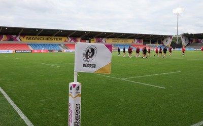 220825 - Wales Women Rugby World Cup Captain’s Run - A general view of the Salford Community Stadium during Captain’s Run ahead of Wales’ first Women’s Rugby World Cup match against Scotland at the Salford Community Stadium