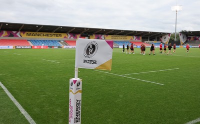 220825 - Wales Women Rugby World Cup Captain’s Run - A general view of the Salford Community Stadium during Captain’s Run ahead of Wales’ first Women’s Rugby World Cup match against Scotland at the Salford Community Stadium