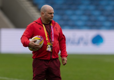 220825 - Wales Women Rugby World Cup Captain’s Run - Sean Lynn, Wales Women head coach during Captain’s Run ahead of their first Women’s Rugby World Cup match against Scotland at the Salford Community Stadium