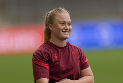 220825 - Wales Women Rugby World Cup Captain’s Run - Seren Lockwood during Captain’s Run ahead of Wales’ first Women’s Rugby World Cup match against Scotland at the Salford Community Stadium