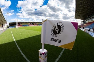 290825 - Wales Women Rugby World Cup Captain’s Run - A general view of RWC branding at Salford Community Stadium during Captain’s Run ahead of the Rugby World Cup match against Canada
