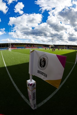 290825 - Wales Women Rugby World Cup Captain’s Run - A general view of RWC branding at Salford Community Stadium during Captain’s Run ahead of the Rugby World Cup match against Canada