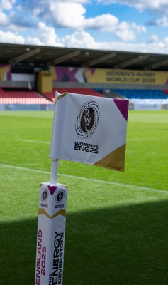 290825 - Wales Women Rugby World Cup Captain’s Run - A general view of RWC branding at Salford Community Stadium during Captain’s Run ahead of the Rugby World Cup match against Canada