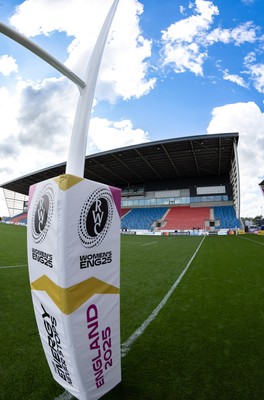 290825 - Wales Women Rugby World Cup Captain’s Run - A general view of RWC branding at Salford Community Stadium during Captain’s Run ahead of the Rugby World Cup match against Canada