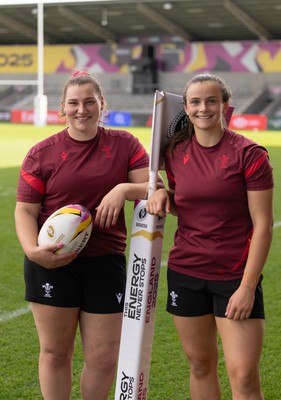 290825 - Wales Women Rugby World Cup Captain’s Run - Gwenllian Pyrs of Wales who will her 50th cap, and Branwen Metcalfe of Wales who will win her first cap at the match, during Captain’s Run ahead of the Rugby World Cup match against Canada