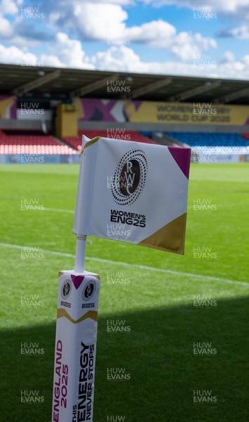 290825 - Wales Women Rugby World Cup Captain’s Run - A general view of RWC branding at Salford Community Stadium during Captain’s Run ahead of the Rugby World Cup match against Canada