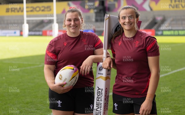 290825 - Wales Women Rugby World Cup Captain’s Run - Gwenllian Pyrs of Wales who will her 50th cap, and Branwen Metcalfe of Wales who will win her first cap at the match, during Captain’s Run ahead of the Rugby World Cup match against Canada