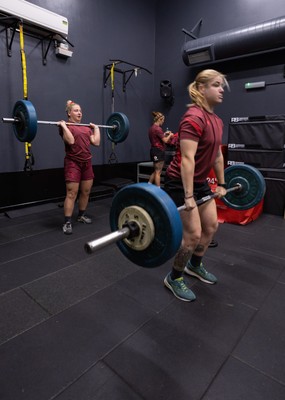 020925 - Wales Women Gym Session - Bethan Lewis and Molly Reardon during a gym training session ahead of their final Women’s Rugby World Cup match against Fiji