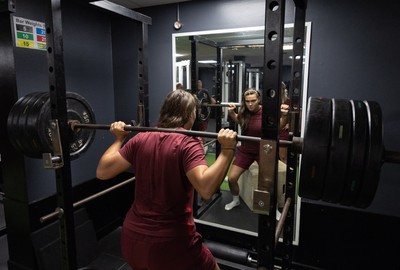 020925 - Wales Women Gym Session - Bryonie King during a gym training session ahead of their final Women’s Rugby World Cup match against Fiji