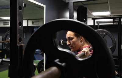 020925 - Wales Women Gym Session - Courtney Keight during a gym training session ahead of their final Women’s Rugby World Cup match against Fiji