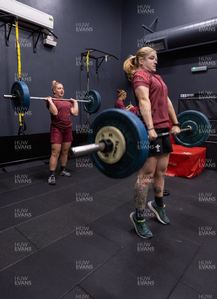 020925 - Wales Women Gym Session - Bethan Lewis and Molly Reardon during a gym training session ahead of their final Women’s Rugby World Cup match against Fiji