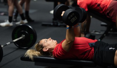180825 - Wales Women Gym Session - Kerin Lake during a Wales Women weights session ahead of their first Women’s Rugby World Cup match against Scotland