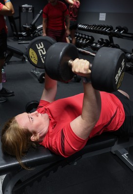 180825 - Wales Women Gym Session - Abbie Fleming during a Wales Women weights session ahead of their first Women’s Rugby World Cup match against Scotland
