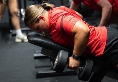 180825 - Wales Women Gym Session - Jenni Scoble during a Wales Women weights session ahead of their first Women’s Rugby World Cup match against Scotland