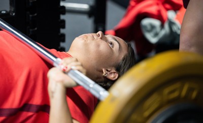 180825 - Wales Women Gym Session - Bryonie King during a Wales Women weights session ahead of their first Women’s Rugby World Cup match against Scotland