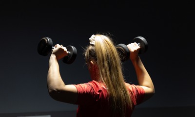 180825 - Wales Women Gym Session - Hannah Dallavalle during a Wales Women weights session ahead of their first Women’s Rugby World Cup match against Scotland