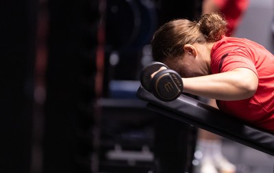 180825 - Wales Women Gym Session - Lleucu George during a Wales Women weights session ahead of their first Women’s Rugby World Cup match against Scotland