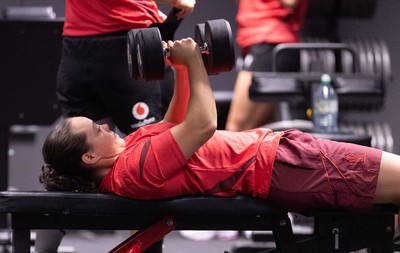 180825 - Wales Women Gym Session - Meg Davies during a Wales Women weights session ahead of their first Women’s Rugby World Cup match against Scotland