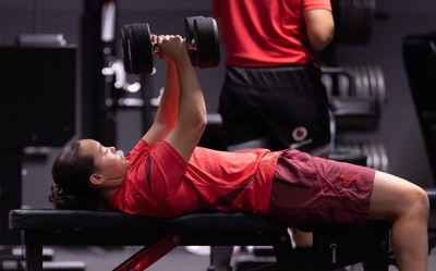 180825 - Wales Women Gym Session - Meg Davies during a Wales Women weights session ahead of their first Women’s Rugby World Cup match against Scotland