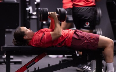 180825 - Wales Women Gym Session - Meg Davies during a Wales Women weights session ahead of their first Women’s Rugby World Cup match against Scotland