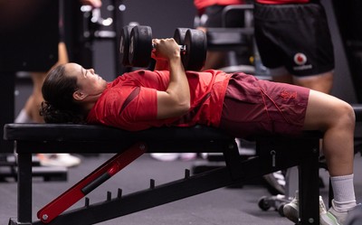 180825 - Wales Women Gym Session - Meg Davies during a Wales Women weights session ahead of their first Women’s Rugby World Cup match against Scotland