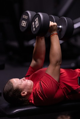 180825 - Wales Women Gym Session - Lleucu George during a Wales Women weights session ahead of their first Women’s Rugby World Cup match against Scotland