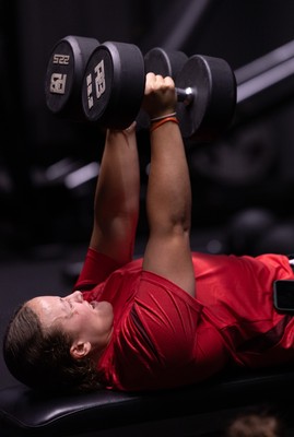 180825 - Wales Women Gym Session - Lleucu George during a Wales Women weights session ahead of their first Women’s Rugby World Cup match against Scotland