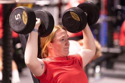 180825 - Wales Women Gym Session - Abbie Fleming during a Wales Women weights session ahead of their first Women’s Rugby World Cup match against Scotland