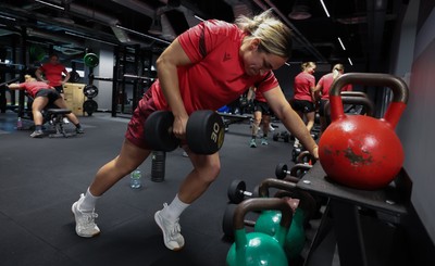 180825 - Wales Women Gym Session - Courtney Keight during a Wales Women weights session ahead of their first Women’s Rugby World Cup match against Scotland