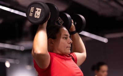 180825 - Wales Women Gym Session - Jenni Scoble during a Wales Women weights session ahead of their first Women’s Rugby World Cup match against Scotland