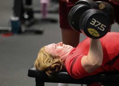 250825 - Wales Women Gym Session - Abbie Fleming during a Wales Women weights session ahead of their first Women’s Rugby World Cup match against Canada